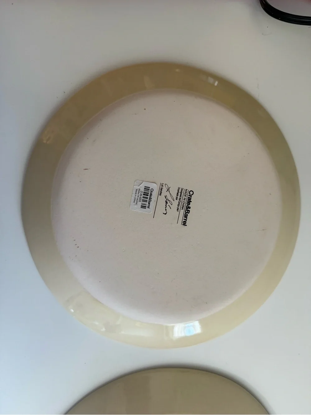 Crate&Barrel Cream Plate with Gold Band
